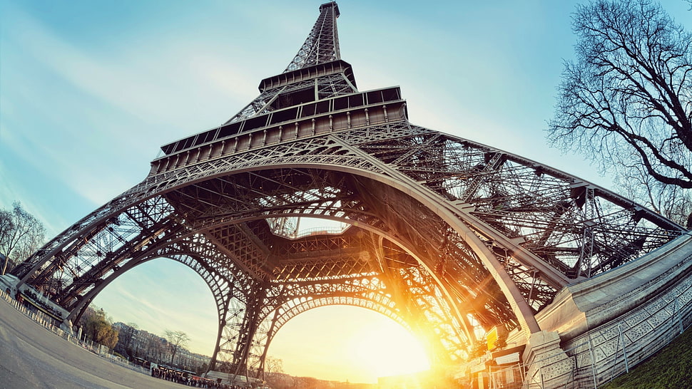 purple plastic storage tote, Eiffel Tower, Paris, France, sunset HD wallpaper