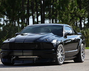 black Ford Mustang coupe, car, Ford Mustang