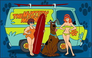 Scooby-Doo cartoon digital wallpaper, The Mystery Machine, Scooby-Doo, Velma Dinkley, daphne blake HD wallpaper