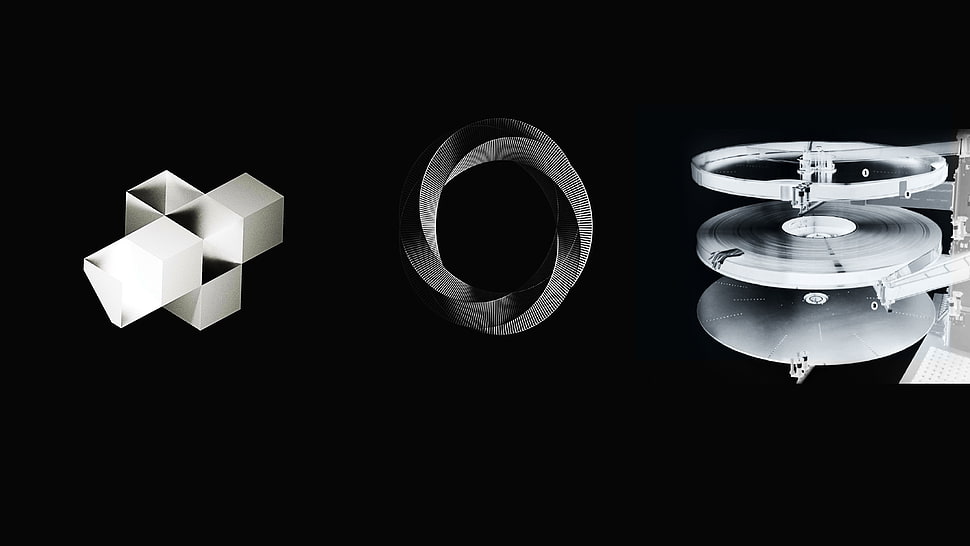 two silver-colored rings, artwork, monochrome HD wallpaper