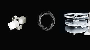 two silver-colored rings, artwork, monochrome