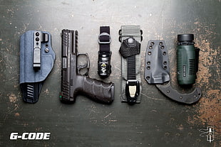 several assorted-color semi automatic pistol parts, weapon