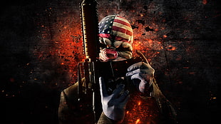 clown character holding assault rifle, video games, gun, mask, Payday 2