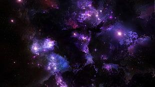 purple and black sky, space, space art, stars