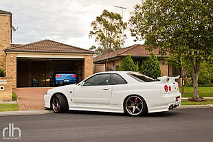 white coupe, Nissan, Nissan Skyline GT-R, GT-R, Skyline R34 HD wallpaper