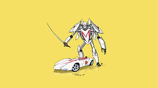 white and red robot illustration, car, Transformers, minimalism HD wallpaper