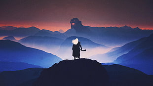 silhouette photo of person on top of hill HD wallpaper