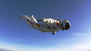 photo of astronaut on sky, spacesuit, atmosphere, Felix Baumgartner, Red Bull HD wallpaper