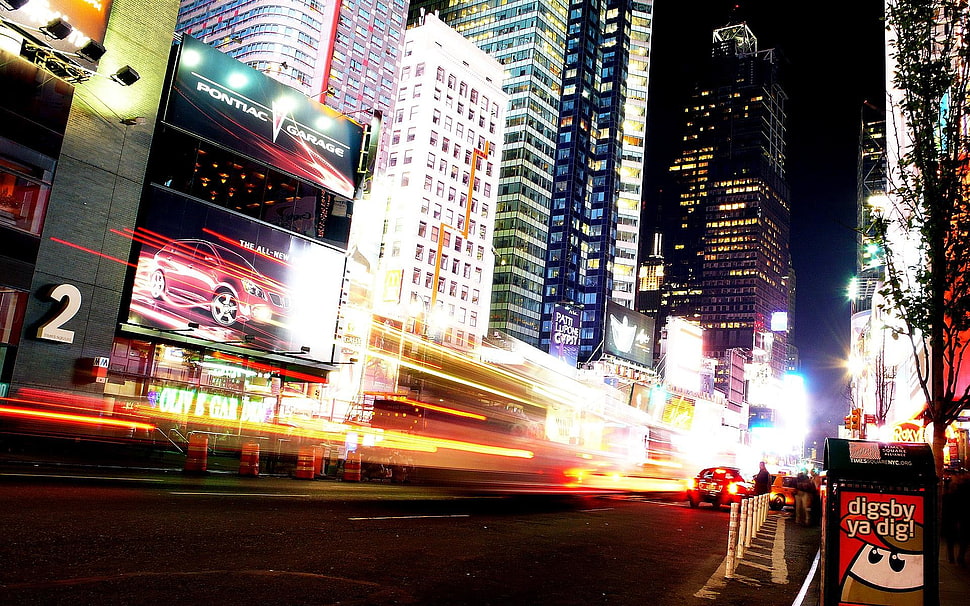 white high-rise building, long exposure, Times Square, cityscape, New York City HD wallpaper