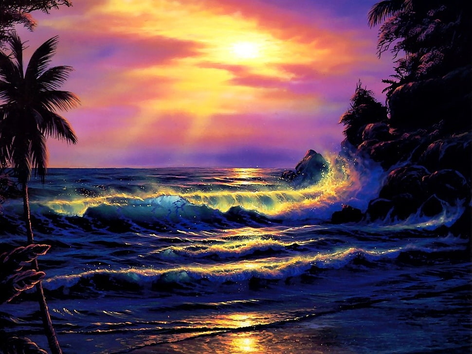 brown and black abstract painting, sunset HD wallpaper