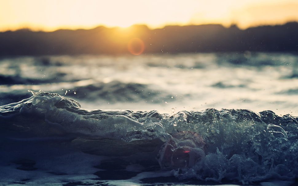 sea whitewash photography, waves, Sun, splashes, water HD wallpaper