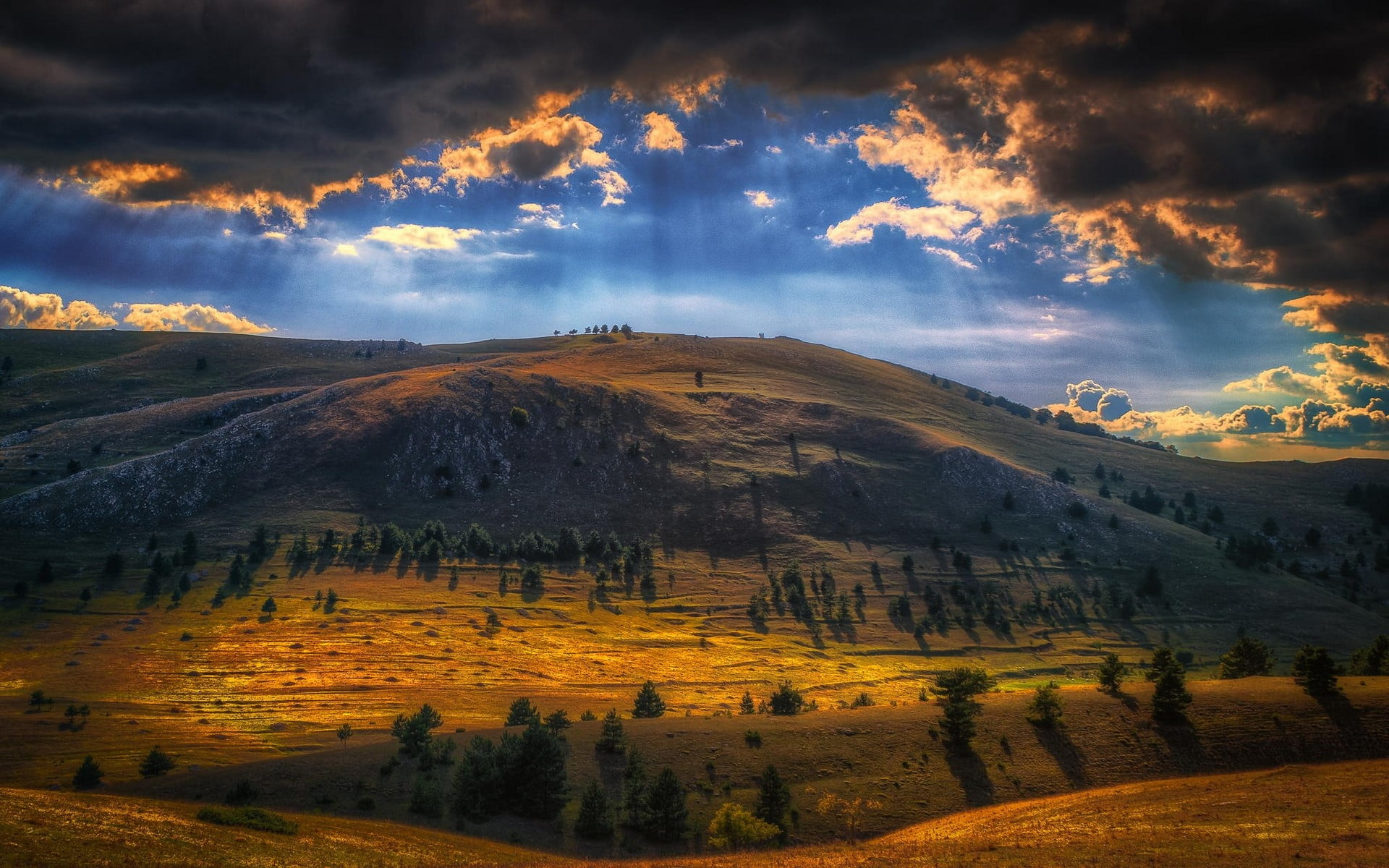 Brown And Black Plain Nature Landscape Sun Rays Mountains Hd