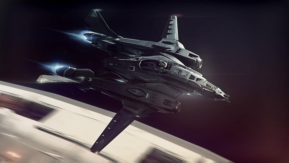 black jet fighter, science fiction, spaceship, Star Citizen, video games HD wallpaper