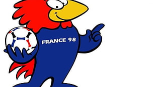 blue and red chicken illustration, FIFA World Cup, France, soccer, 90s