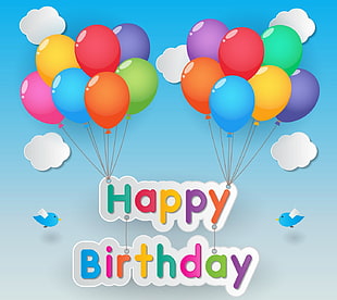 balloons with happy birthday illustration, happy HD wallpaper