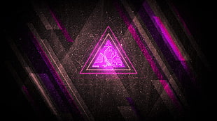 purple and black logo, abstract, purple, triangle, shards HD wallpaper