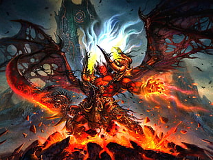 red dragon poster, demon, hell, fantasy art HD wallpaper