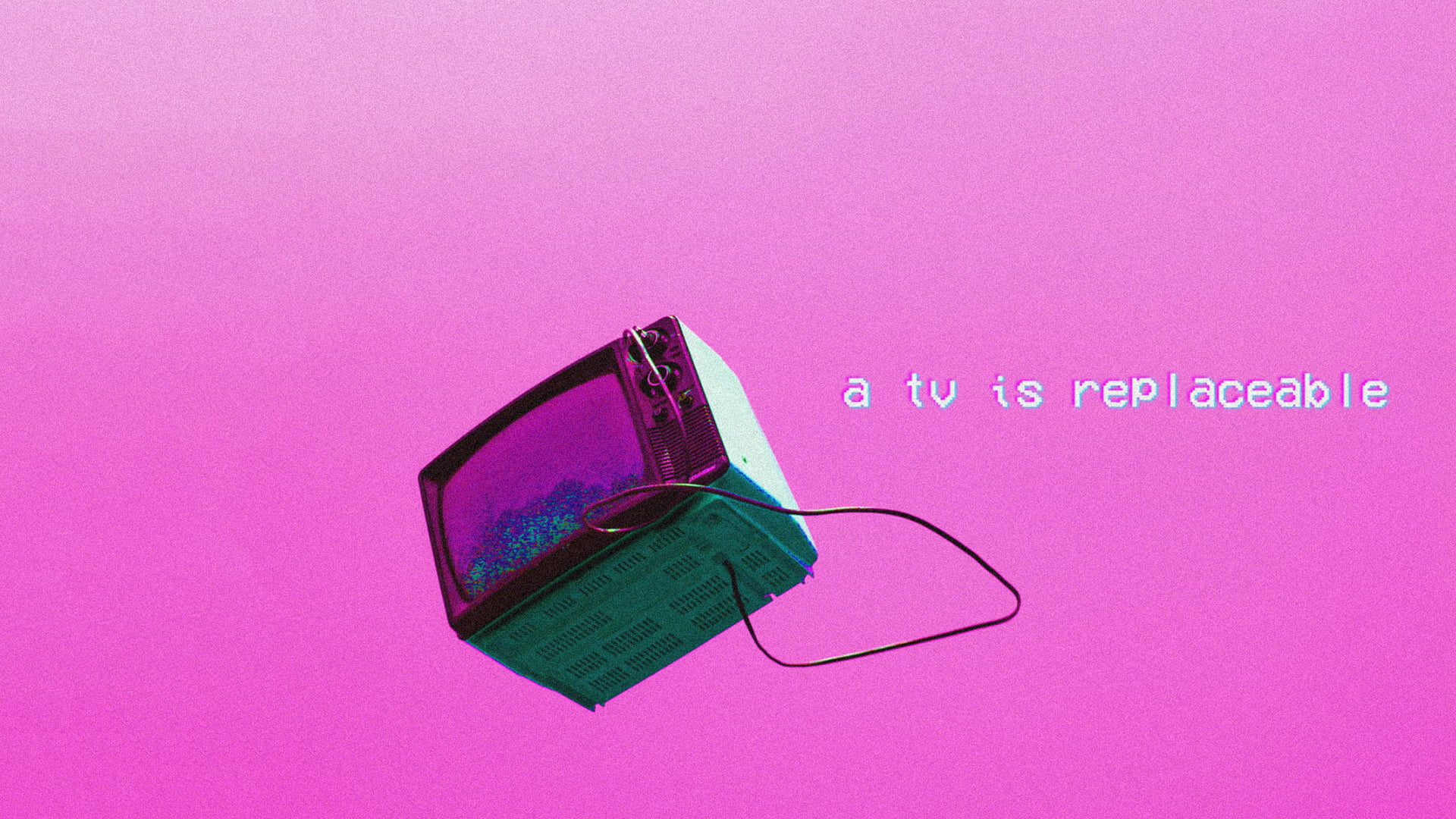 black CRT TV, vaporwave, pink background, TV, depressing