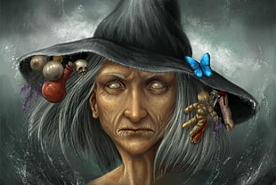 Witch painting wearing black hat