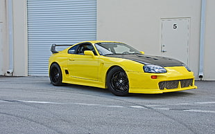 yellow and black coupe, car, yellow cars, Toyota Supra, tuning