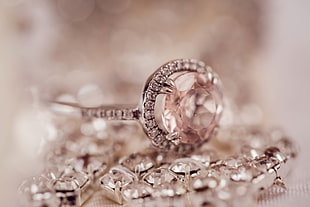 macro shot of silver-colored gemstone ring