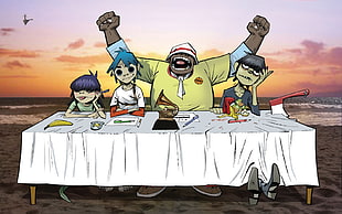 two blue and white snowboard with bindings, Gorillaz, Noodle, 2-D, Russel Hobbs HD wallpaper