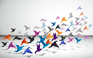 amergurumi bird lot, paper, birds, minimalism, origami HD wallpaper