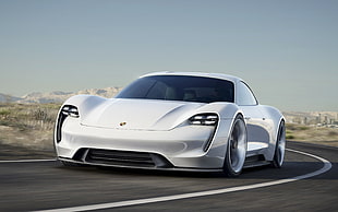 silver Lamborghini concept car, Porsche Mission E, car, white cars