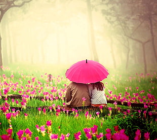 pink umbrella, nature, love