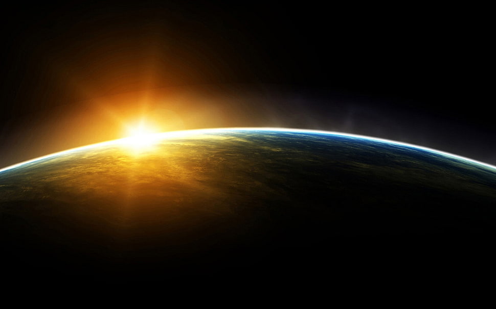 sun rays and earth, planet, space art, Sun, digital art HD wallpaper