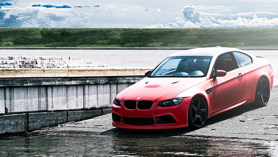 red BMW E92 coupe, car HD wallpaper