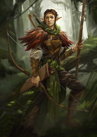 green and red leaf plant, fantasy art, archer, Simon Tosovsky, Wood Elves