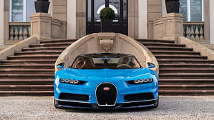 blue Bugatti Chiron, Bugatti Chiron, car, vehicle, blue cars