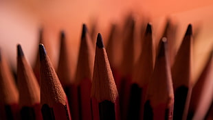 brown pencils, depth of field, pencils HD wallpaper