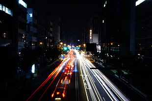 street lights, night, Tokyo, long exposure, light trails HD wallpaper