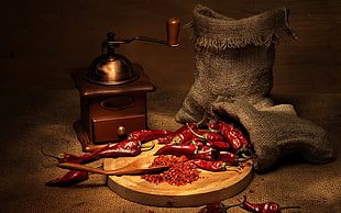 Chili on brown wooden plate