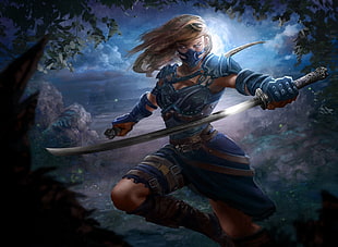 female character illustration, fantasy art, sword