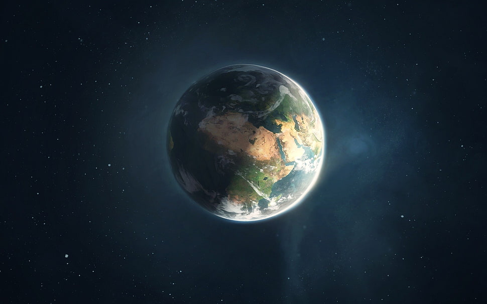round silver-colored coin, drawing, Earth, space art, render HD wallpaper