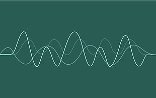 two white and blue abstract paintings, waveforms