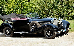 classic black convertible coupe, Mercedes-Benz, car, vintage, vehicle