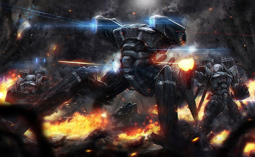black and grey Robots HD wallpaper