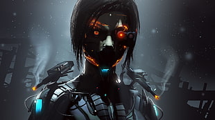robotic woman with laser cannons graphic illustration