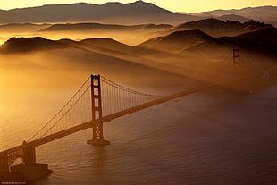 Golden Gate Bridge, San Francisco, bridge, mist, mountains, hills HD wallpaper