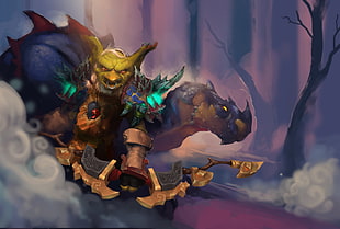 green monster character with camel digital wallpaper, fantasy art, World of Warcraft, goblin