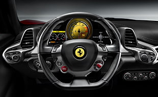 black Ferrari steering wheel HD wallpaper