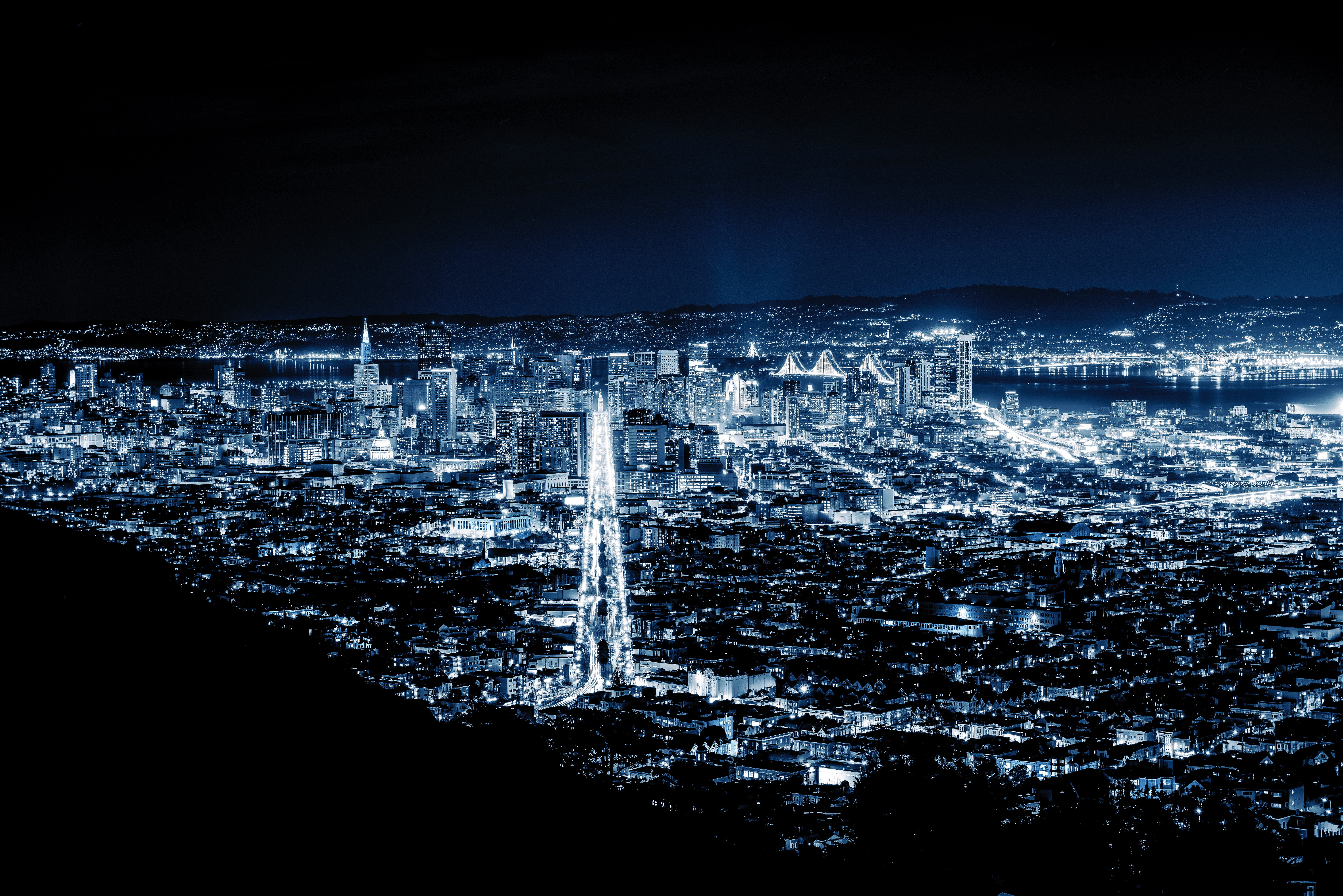 aerial photography of city, cityscape, San Francisco, lights, night