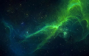 green nebula, space, space art, nebula, stars HD wallpaper