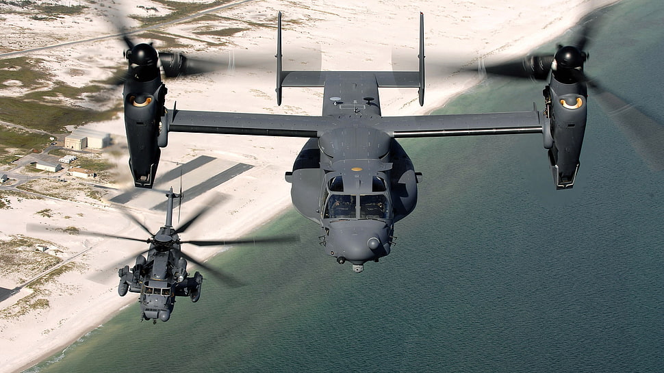 black jet, military, CV-22 Osprey, MH-53 Pave Low, aircraft HD wallpaper