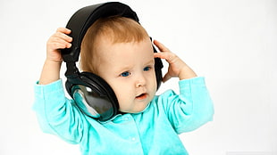 black cordless headphones, children HD wallpaper