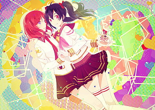 two female students anime characters, anime, Love Live!, colorful, Nishikino Maki